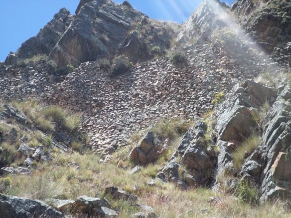 Figura 38. Panorámica del primer terraplén. Su altura promedio es de 10 metros de altura. Vista O-E. 
